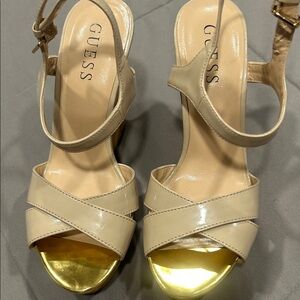 Guess Women's Beige and Gold Heels